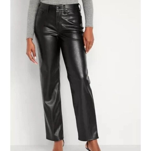 NEW Old Navy Womens 12 High Rise OG Loose Faux Vegan Leather Ankle Pants Black - Picture 3 of 11